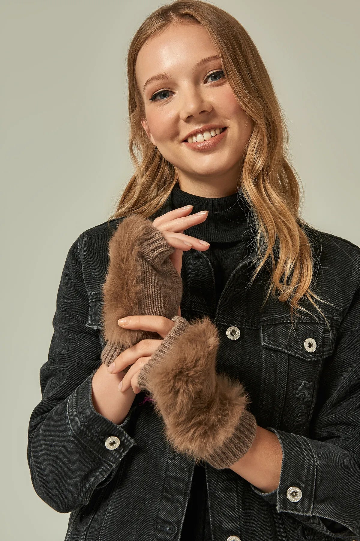 Handschuhe - Fingerlos mit Fell